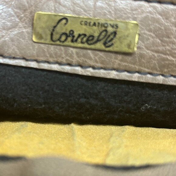Vintage Cornell Creations Leather Handbag Light Brown Structured Architectural - Picture 9 of 13